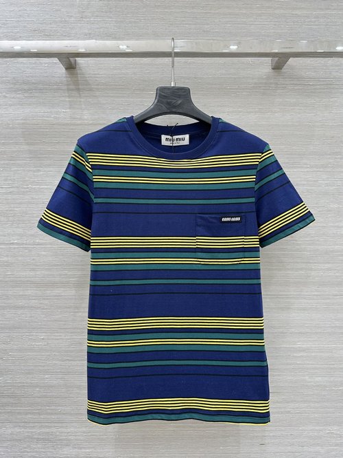 Miu Miu Popular Striped T-Shirt in Intellectual and Fashionable Style