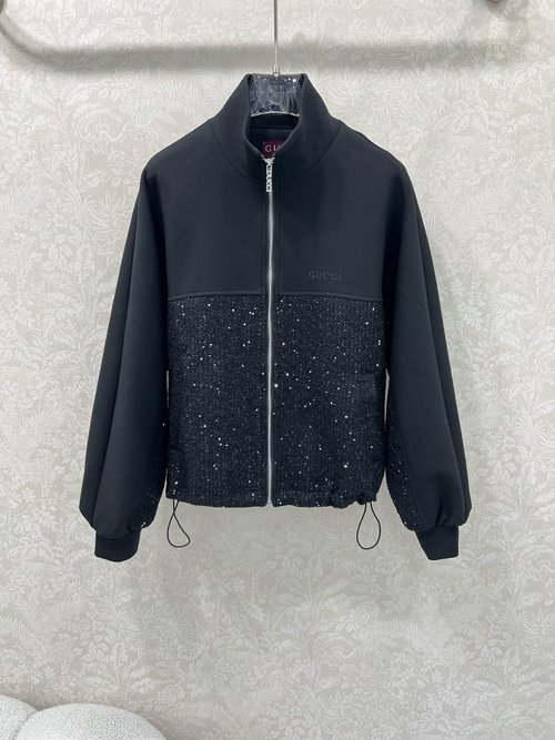 Gucci Sloping-Shoulder Jacket with Classic Embroidery, Stylish Design