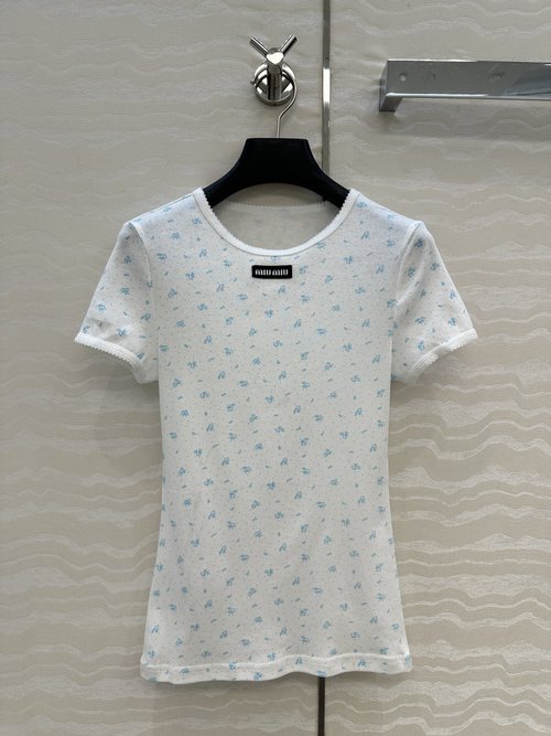 Miu Miu Exclusive Original Miu - style Holiday Series Cotton Floral Short - sleeved T - shirt