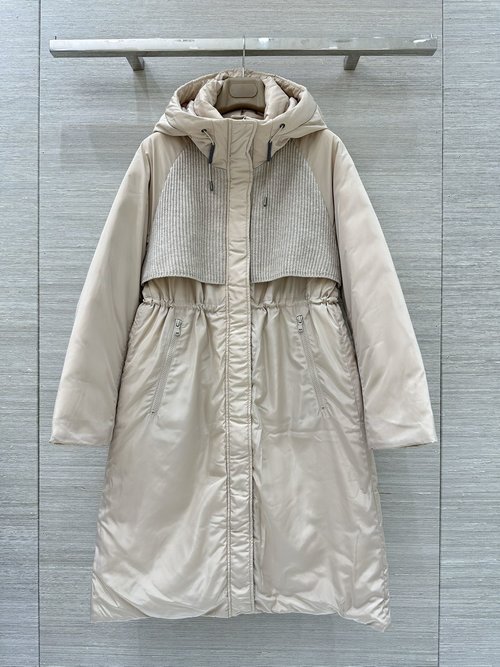 Brunello Cucinelli Exclusive Original: Knit-spliced Long Down Jacket with Hood