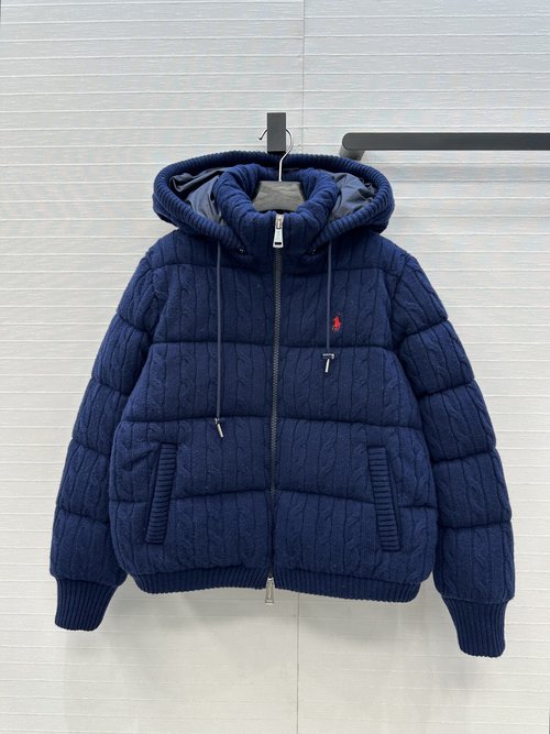 Polo Ralph Lauren Wool Knitted Down Jacket with Embroidered Logo, Classic H-shaped Design
