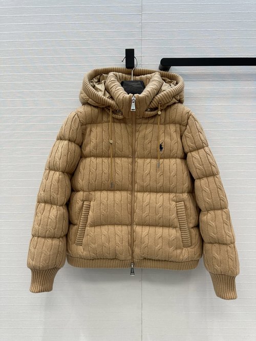 Polo Ralph Lauren Wool Knitted Down Jacket with Embroidered Logo, Classic H-shaped Design