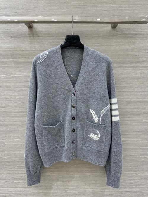 Thom Browne Exclusive Feather-inlaid Merino Wool Cardigan
