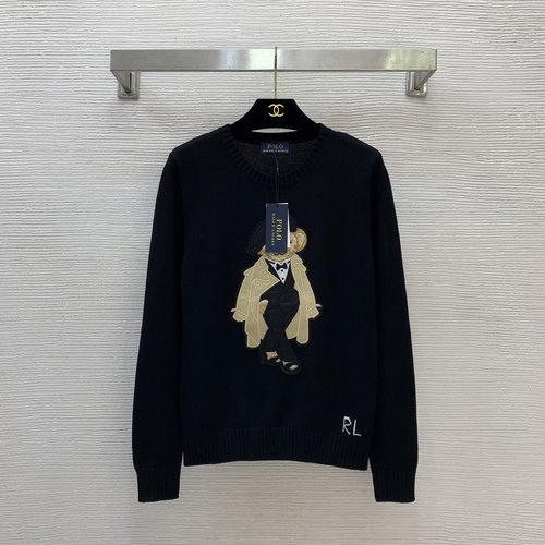 Polo Ralph Lauren Wool Blend Yarn Knit Top with Bear Embroidery and Logo