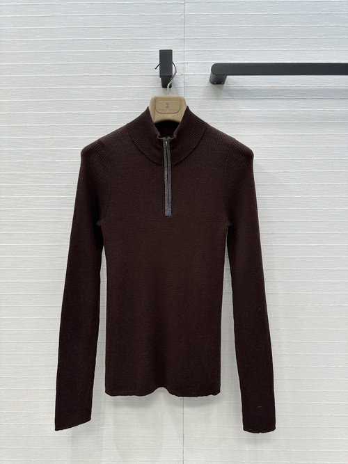 Brunello Cucinelli Luxury Cashmere Knit Half-Zip Collar Base Layer
