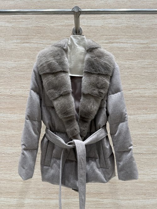 Loro Piana Water Mink White Goose Down Jacket with Belt Design