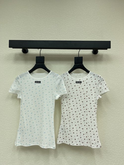 Miu Miu Lace-Trimmed Floral Short-Sleeved T-Shirt with Multiple Styles
