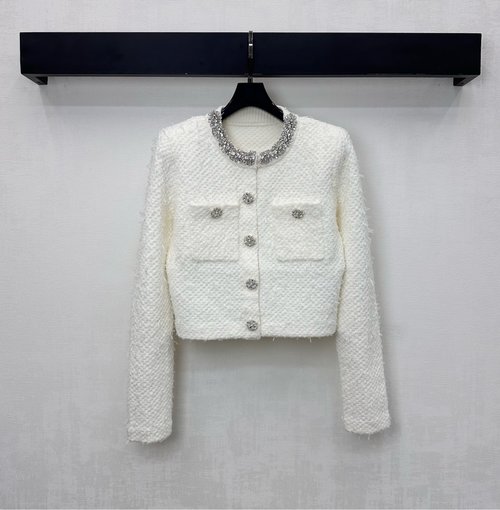 Self-Portrai Beaded Knit Cardigan with Rounded Buttons for Matching Skirt