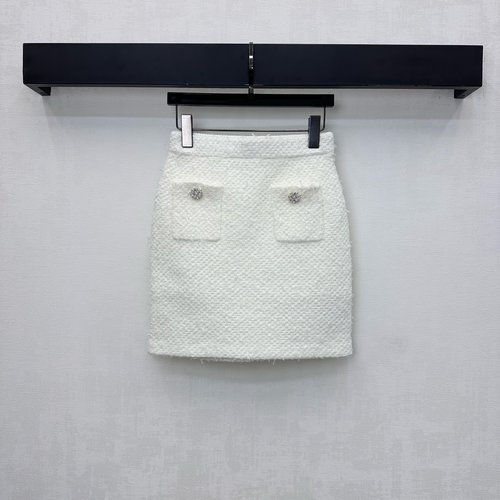 Self-Portrai Beaded Knit Midi Skirt with Decorative Pockets for an Elegant Look