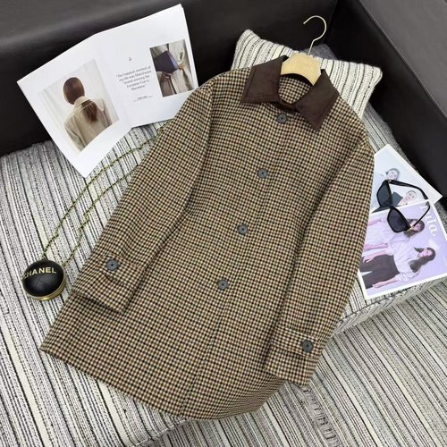 Miu Miu Stately Corduroy Lapel Houndstooth Coat with Loose Silhouette