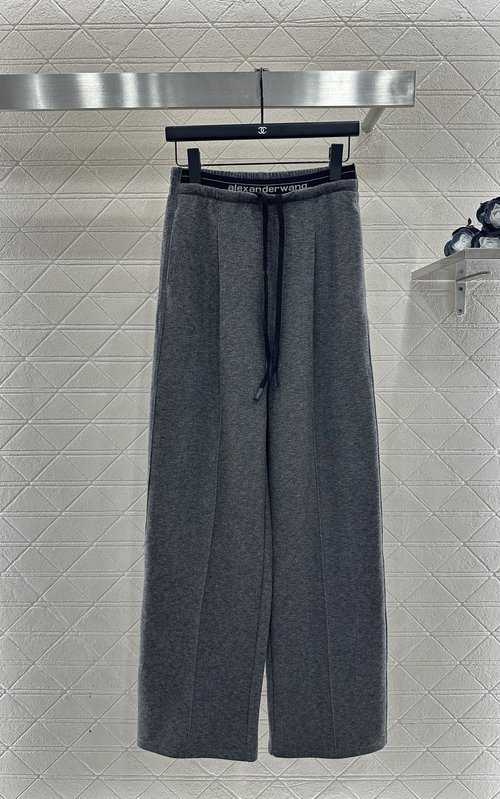 Alexander Wang Imported Wool Blend Wide-Leg Trousers with Ribbon Decoration