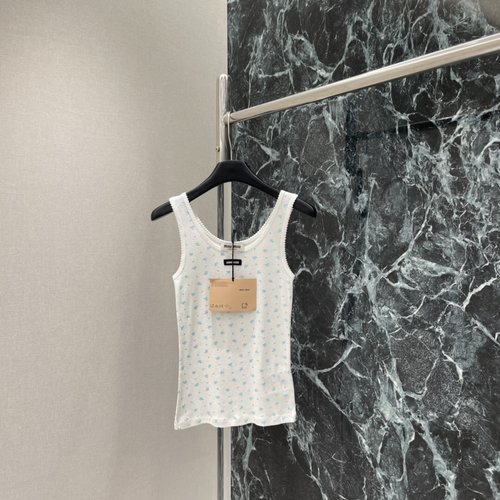 Miu Miu Blue Floral Lace Sleeveless Vest, Fresh Elegance