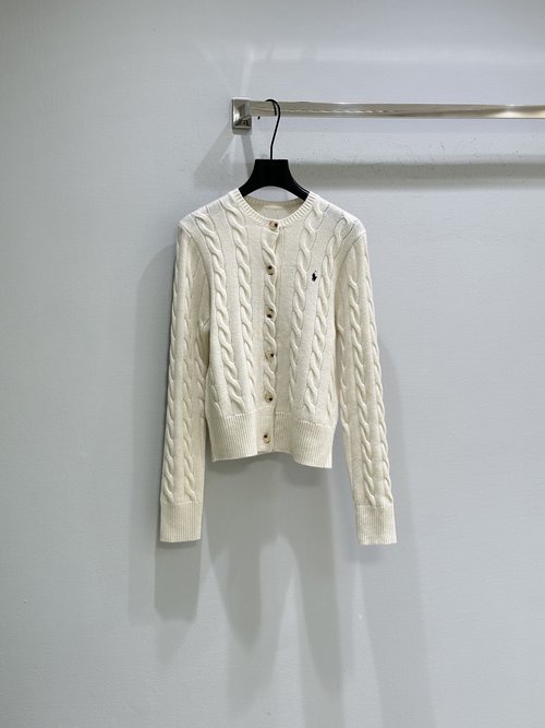 Yves Saint Laurent Timeless Cable Knit Cardigan with Horse Emblem, Soft and Comfortable Material