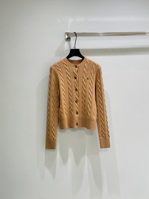 Yves Saint Laurent Classic Cable-Knit Cardigan with Horse Logo Accent