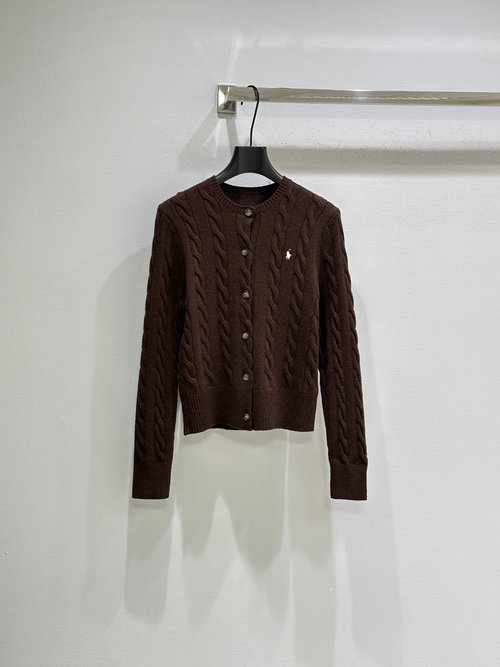 Yves Saint Laurent Classic Cable-Knit Cardigan with Horse Logo Accent