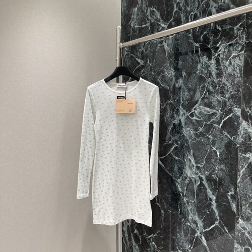 Miu Miu Lace Floral Long Sleeve Dress with Logo, Graceful and Versatile