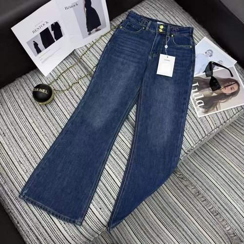 Chanel Rhinestone-Embroidered Double C Waist Flare Jeans