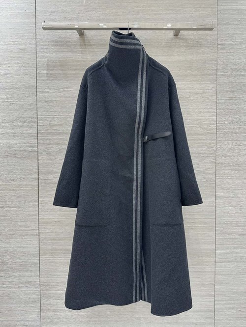 Hermes Double - sided Woolen Shawl Coat with Custom Logo Buttons