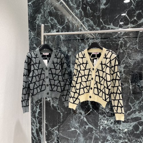 Valentino Geometric Lattice Knit Cardigan, Elegant and Versatile