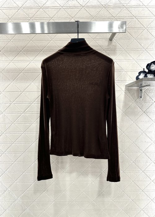 Celine Custom Wool High Collar Letter Embroidered Slim-fit Top, Versatile Colors