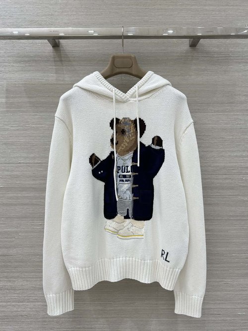 Loro Piana Exclusive American Navy-style Hoodie with Embroidered Bear