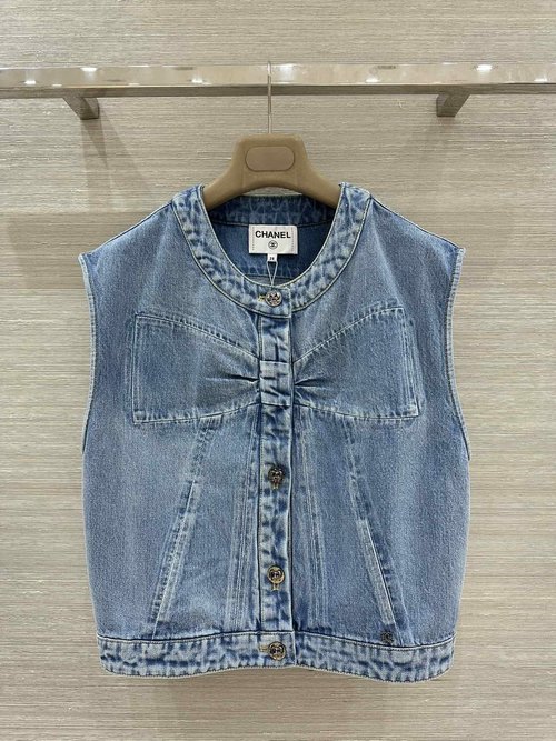 Chanel Exclusive Coco-girl Bow Tie Series Denim Vest with Exquisite Details