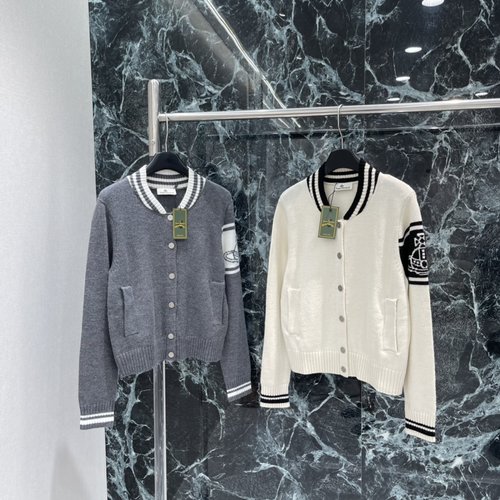 Vivienne Westhood Knitted Baseball Cardigan with Brand Logo Embroidery, Retro and Versatile