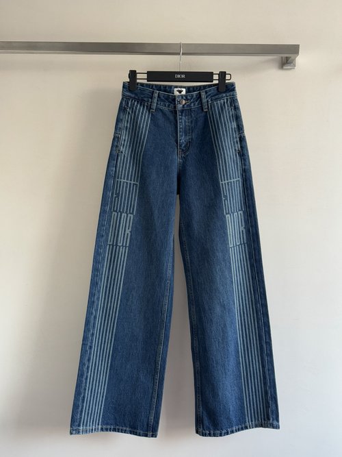 Dior Wide-leg Denim Trousers with Stripes, Retro Style