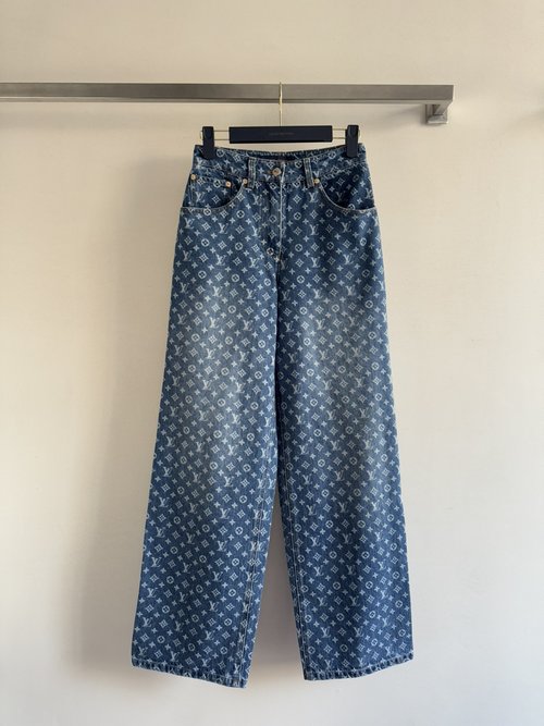 Louis Vuitton Patterned Jacquard Denim Trousers, Stylish and Versatile