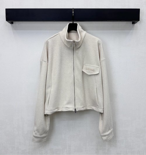 Miu Miu Zippered Collared Jacket with Pockets, Premium Towel Cotton