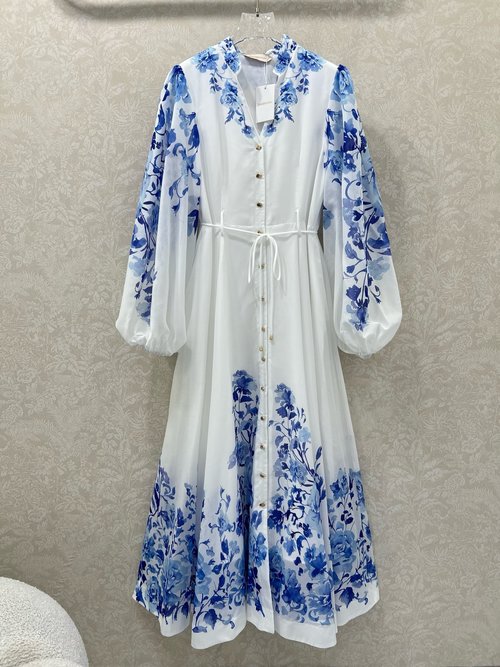 Zimmermann Blue - and - White Floral Long Dress with Exquisite Design