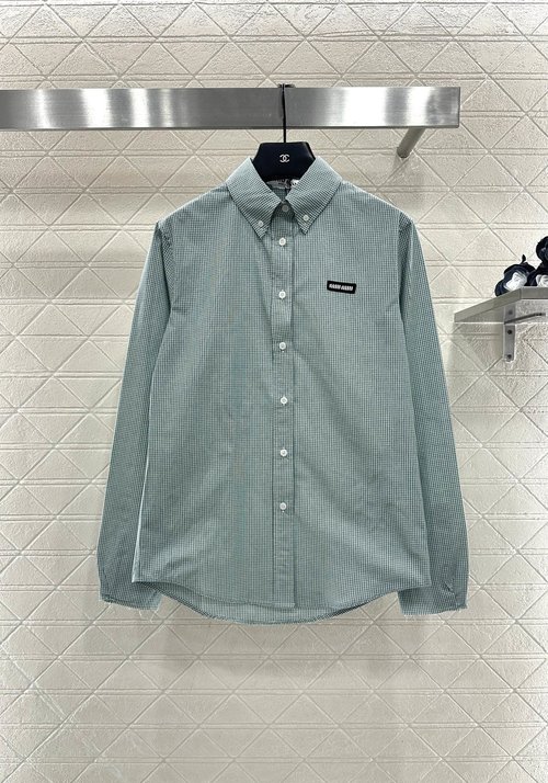 Miu Miu Regular Checked Shirt with Logo, Comfortable and Elegant