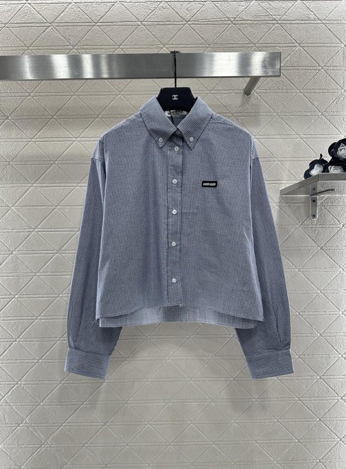 Miu Miu Short - style Checked Shirt with Logo, Soft and Sophisticated