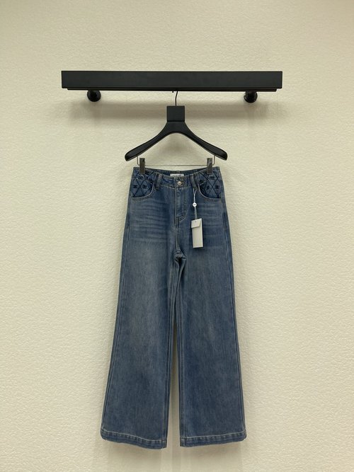 Chanel Winter Warm Straight Jeans with Rhinestone Embroidered Pockets