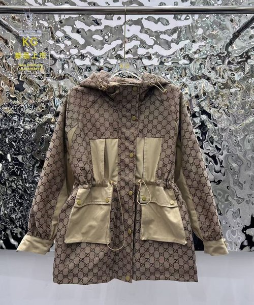 Gucci Full-Print Spliced Jacquard Classic Hooded Coat