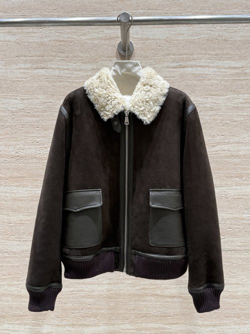 Polo Ralph Lauren Soft and Loose Reverse Suede Small Collar Fur Coat