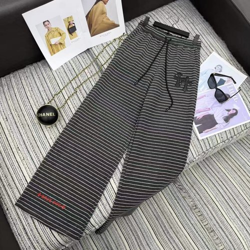 Chrome Hearts Two-Tone Striped Wide-Leg Pants with Elastic Waist