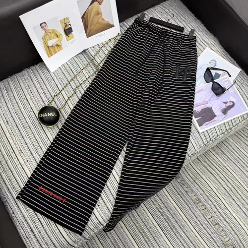 Chrome Hearts Two-Tone Striped Wide-Leg Pants with Elastic Waist