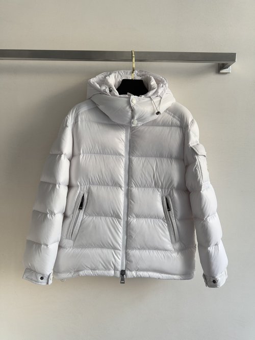 Moncler Classic Down Jacket with Shiny Finish and Brand Elements