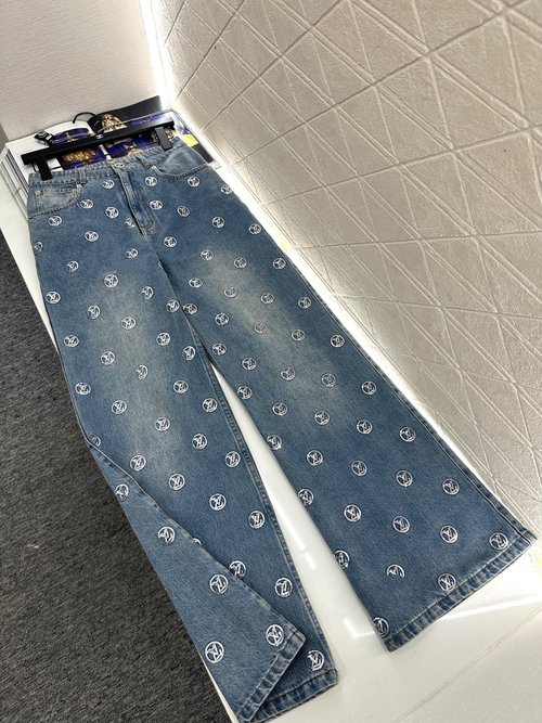 Louis Vuitton Embroidered Sequin Wide-leg Jeans with Vintage Logo