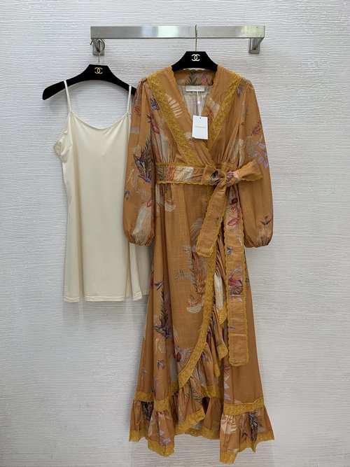 Zimmermann High - end Cotton - Linen Floral Wrap - around Dress