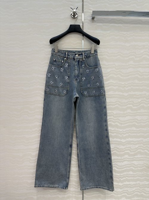 Louis Vuitton Original Ski Series Embroidered Logo Straight - Leg Denim Pants