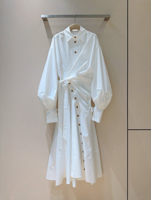 Zimmermann Shirt-Collar Dress with Puff Sleeves and A-Line Skirt