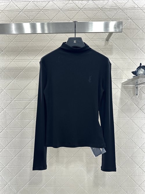 Yves Saint Laurent Customized Wool High-Neck Embroidered Logo Slim-Fit Base Layer for a Stylish Appearance