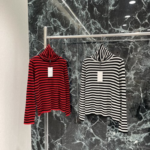Valentino Red and Black Striped Turtleneck Sweater, Warm and Timeless