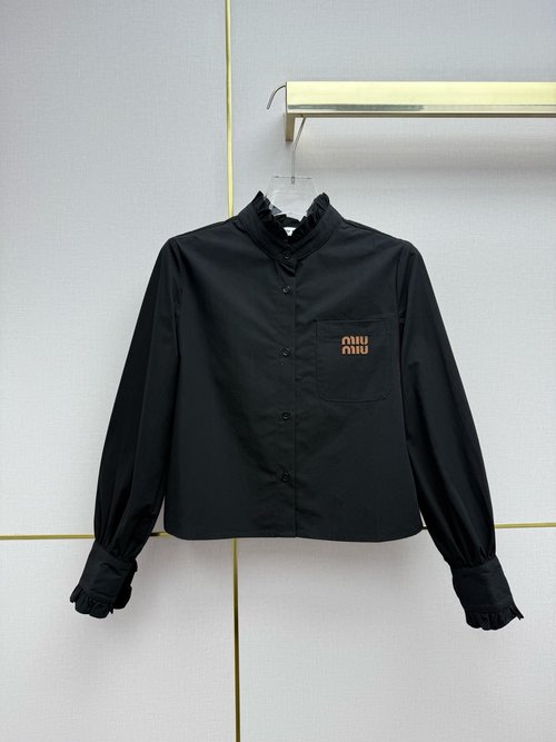 Miu Miu Long-Sleeved Shirt with Ruffled Collar, Two Color Variations