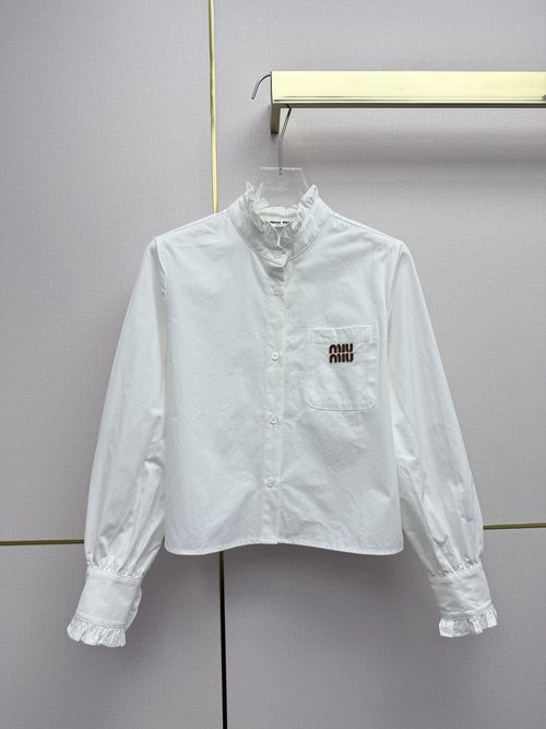 Miu Miu Long-Sleeved Shirt with Ruffled Collar, Two Color Variations