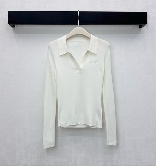 Miu Miu Flip-neck Knitted Top with Embroidered Logo