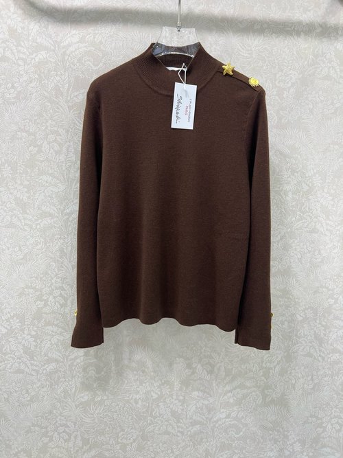 Schiaparelli Elegant Woolen Turtle-Neck Top with Gold Buttons, Vintage Charm