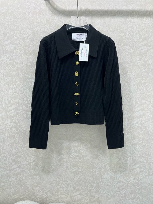 Schiaparelli Stylish Woolen Collared Top with Gold Buttons, Retro Fashion